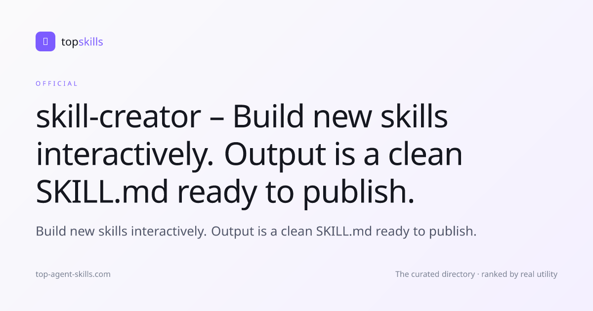 skill-creator – Build new skills interactively. Output is a clean SKILL ...